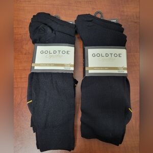 Gold Toe Men's Nylon Rib Black Crew Socks 2 Pack Of 3 Nwt